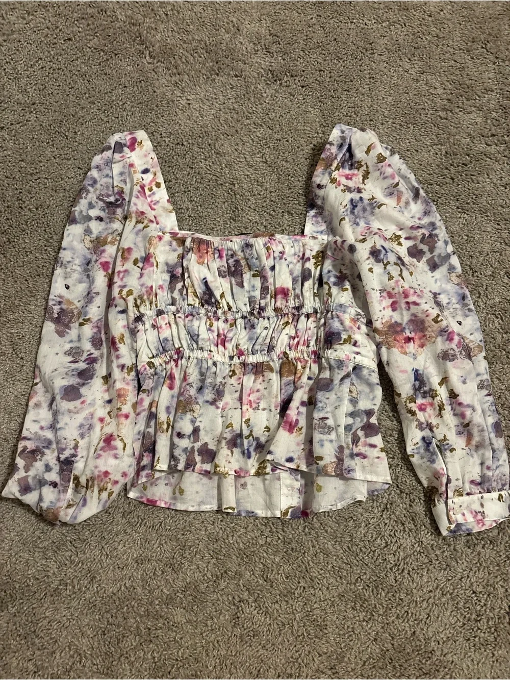 J. Crew x Flora Obscura Floral Square-Neck Blouse  - Sz 8 NWOT
